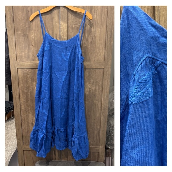 Pure Lino Dresses & Skirts - Pure Lino Linen Italy Dress Spaghetti straps blue embroidered